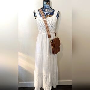Lauren Conrad Knit Embroidered Boho White Tank Dress